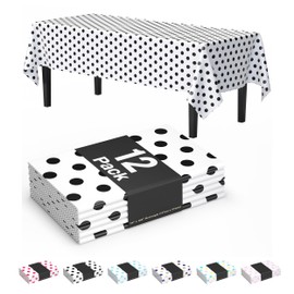 Exquisite Black Polka Dot Tablecloth Plastic 12-Pack Disposable Rectangle Tablecloths 54" x 108" Black Polka Dot Table Cloth Rectangle Table Covers Plastic Tablecloth for Party Decorations