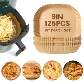 Air Fryer Paper Liners Square 9 Inch, 125Pcs Parchment Paper for Baking, Air Fryer Disposable Paper Liner for Microwave, Non-Stick, Oil-proof and Water-proof for Easy Cleanup(125, 9''Square)