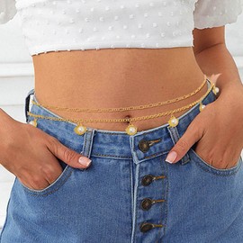 Wriidy Layered Beads Waist Chain Gold/Silver Sun Belly Chain Bikini Body Chain Women Adjustable Beach Waist Jewelry Accessories, Medium, Non-Precious Metal, No Gemstone