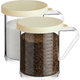 2-Pack 10 oz Polycarbonate Spice Shakers with Beige Lids, Durable Plastic Shaker Set with Measurements & Secure Handle for Finely Ground Spices, Seasonings, & Powder, 2 mm Perforated Lid (2)