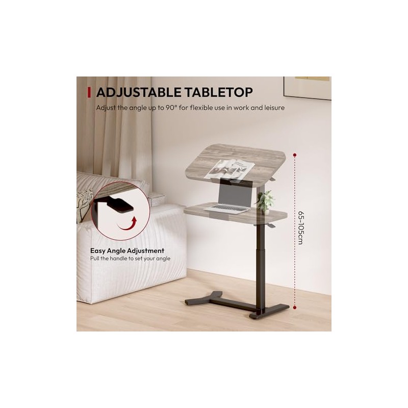 SANODESK Standing Desk Height Adjustable Overbed Bedside Table with Hidden