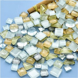 BTMIEY 200g Colorful Crystal Mosaic Tiles Small Mini Mosaic Tiles for Crafts Bathroom Kitchen Home Decoration DIY Art Projects (White Series)