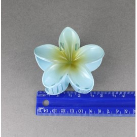 Blue hawaiian flower hair clip claw butterfly clamp floral plumeria 3" wide