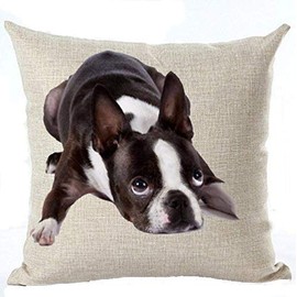 Cotton Linen Cute Funny Various Pet Dogs Human Friends Boston Terrier Throw Pillow Covers Cushion Cover Decorative Sofa Bedroom Living Room Square 18 Inches