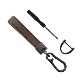 KHGUZ Genuine Leather Car Keychain, Vehicle Key Fob Chain Holder with 4 D-Rings 1 Screwdriver, Universal Auto Accessories(Coffee)