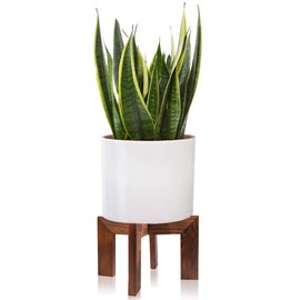 Gendral Forwepup Wood Plant Stand, Mid Century Modern Planter, Rattan Flower Pot Stand, Low Short Plant Stands for Indoor - Boho Rustic Wooden Stool for Plant Pot Holder, Fit 5-15 Inch Pot