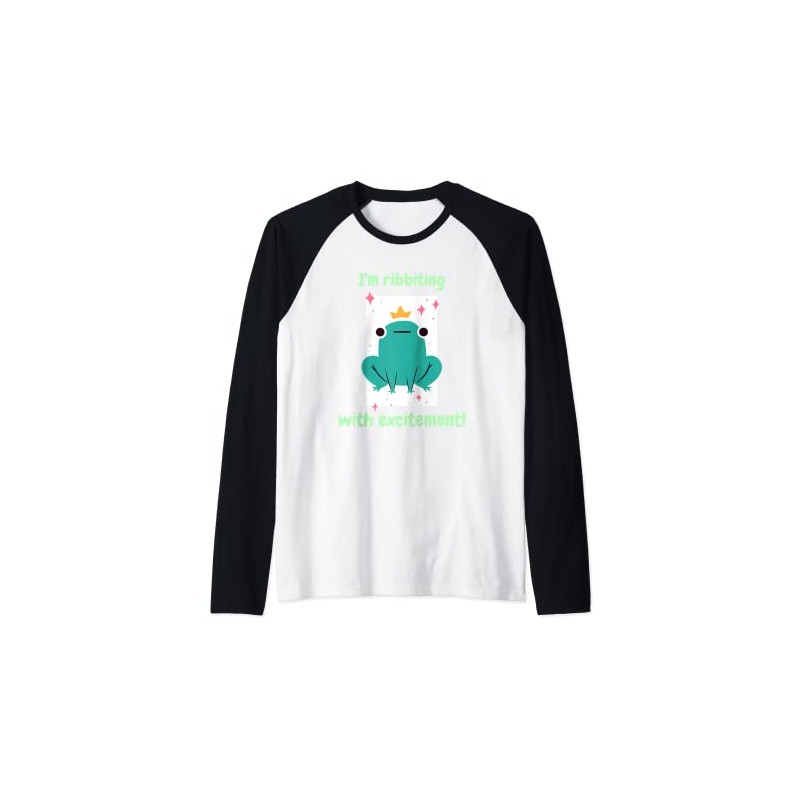 I'm Ribbiting With Excitement! Cute Frog Designs Present Raglan Baseball