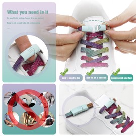 LT Easiyl 1 Pair No Tie Shoe Laces Elastic Tieless Shoelace Rainbow Colored Shoelaces & Green Magnetic Buckle fits Sneakers Canvas Casual Shoes Boots