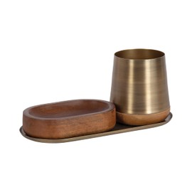 Kate and Laurel Koni Modern Three-Piece Tabletop Organization Set, 12 x 5 x 5, Walnut Brown and Antique Brass, Wood and Metal Organizational Set for Home Office or Entryway Decor