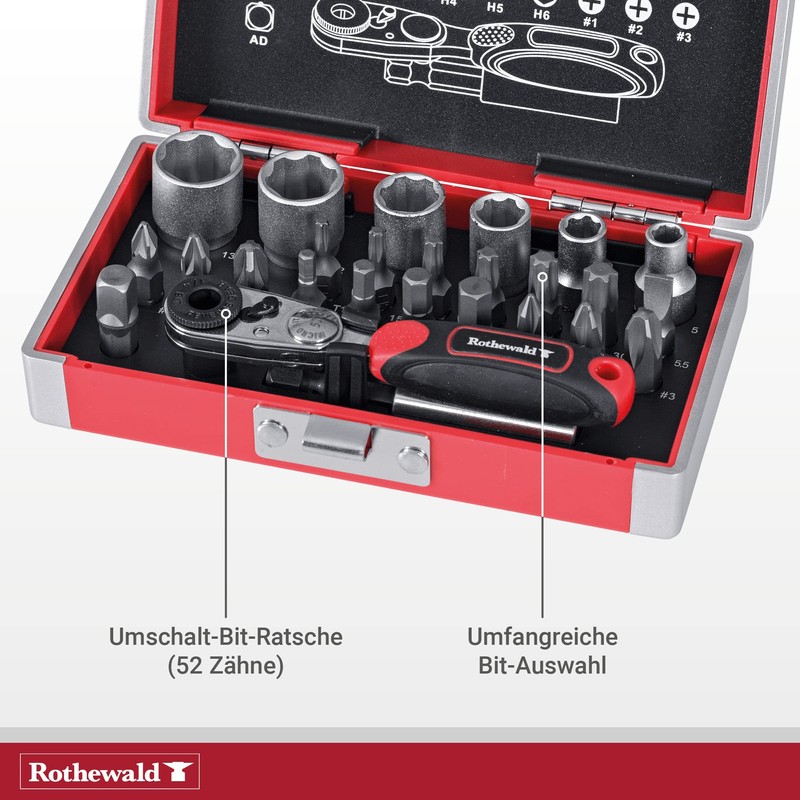 Rothewald Mini Ratchet Set, Metric, 26 Pieces, Motorcycle Board Tool,