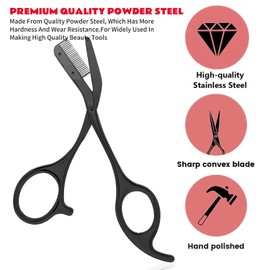 DINNAT Eyebrow Scissors with Comb, Facial Grooming Scissors Kit, Professional Precision Eyebrow Trimmer,Perfect For Gifts for Men and Women (Black)