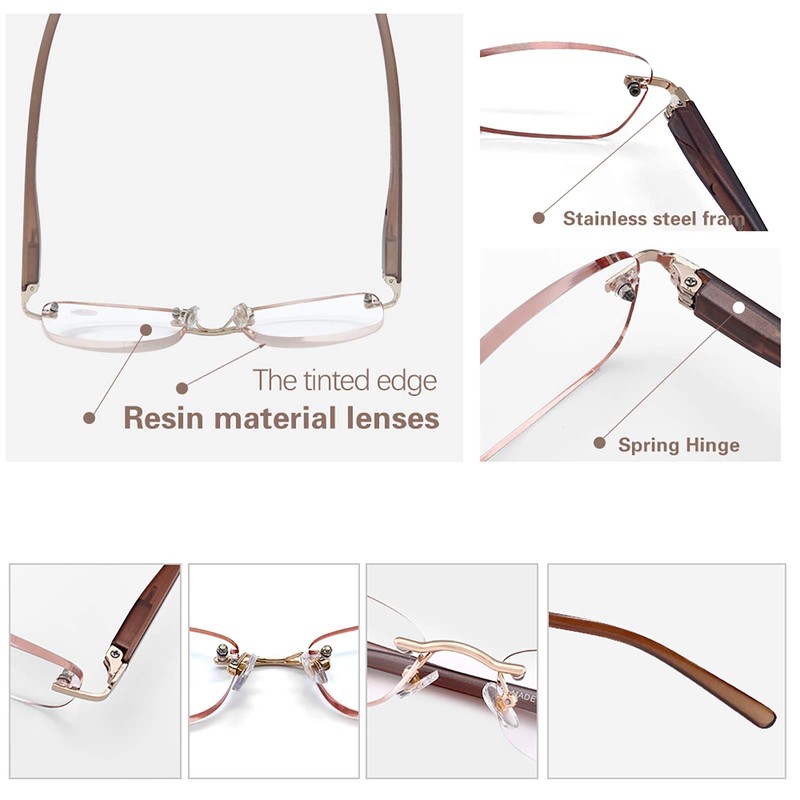 FEIVSN 3-Pack Rimless Reading Glasses For Women, Lightweight Spring Hinge
