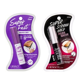 i-ENVY Super Fast Quick Dry Clear & Super Strong Hold Black Eyelash Adhesive (2 Pack), Long Lasting Strip Lash Glue for Eyelash Extensions, Easy to Apply Brush-On Glue Set, Latex & Formaldehyde Free