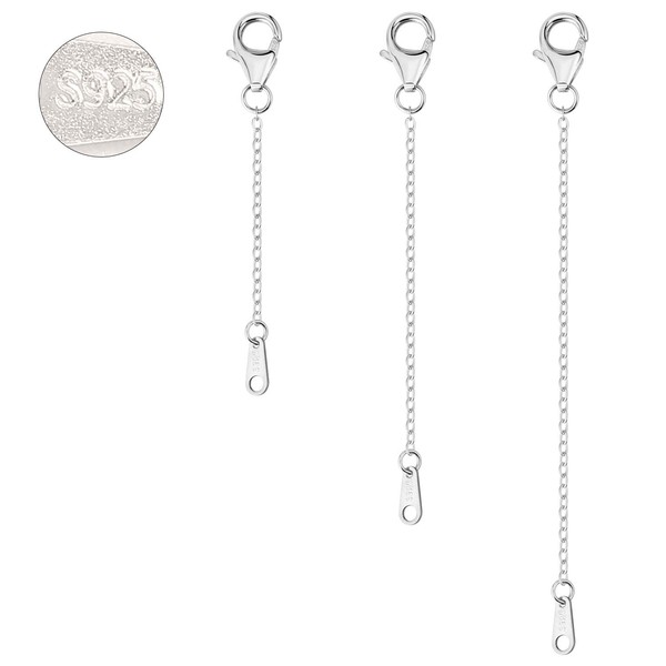 3Pcs 925 Sterling Silver Necklace Extender Chain Extenders Bracelet Extension