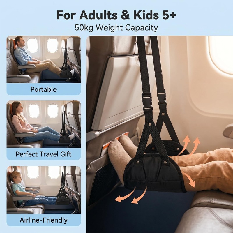 Foot Hammock for Flight Portable Airplane Foot Hammock - Adjustable