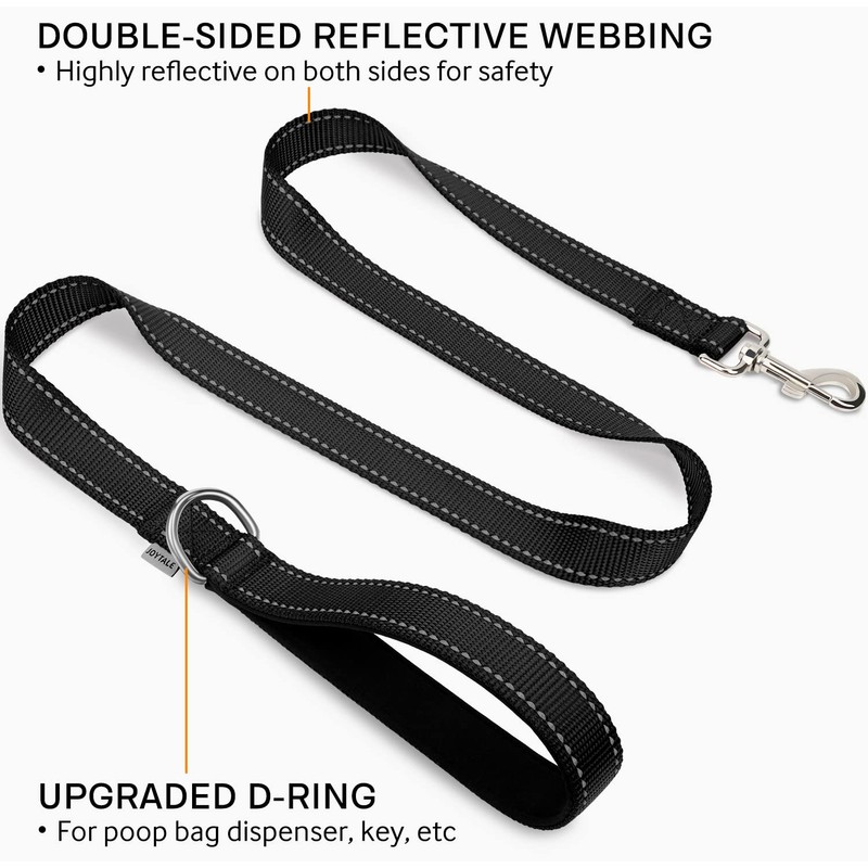 Joytale Double-Sided Reflective Dog Leash, 6 FT/5 FT/4 FT, Padded