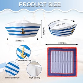 Timisea 6PCS White sailor hats and scarf,Yacht Captain Sailor Costume Accessories for Halloween Navy themed party Marine Sailor outfit Sailor Women Men