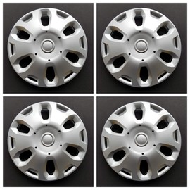 New Wheel Covers Replacements Fits 2010 2013 Ford Transit Connect 15 Inch; 6 Spoke; Silver Color; Plastic; Set of 4; Spring Steel Clip
