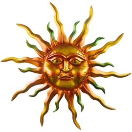 VESTCDF 30" Metal Wall Art Sun Outdoor,Large Wall Decorations for Garden, Sun Wall Art Metal Sun Face Art Decoration Hanging for Yard Patio Garden Indoor Outdoor(Green)