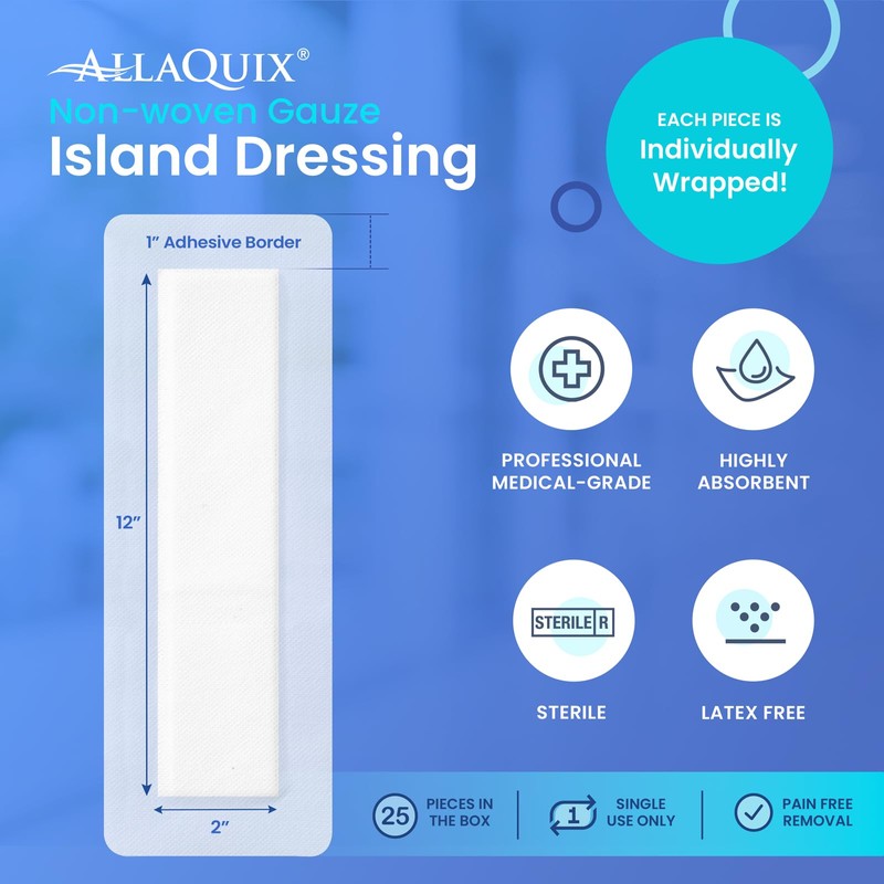 AllaQuix Basic Sterile Gauze Island Dressing 4"x14" Adhesive Border Pads
