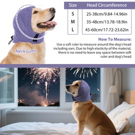 Dog Calming Hoodie No Shake Ear Wraps for Dogs, Dog Head Wrap Quiet Ears Cover for Noise Reduction Anxiety Relief, Adjustable Pet Head Covers Muffs for Hematoma,Thunder,Fireworks, Vet Visits(Purple,S)
