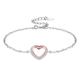 VANSZA Women's 925 Sterling Silver Love Friendship Bracelet Adjustable Gift for Her Wife Girlfriend Mum with Gift Box, 21 cm, Small