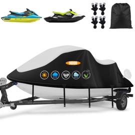 Jet Ski Covers,Upgraded 900D Waverunner Cover Waterproof,Durable Jet Ski Cover 3 Seater with 2 Air Vents，4 Windproof Buckles，Easy On Universal Cover for Seadoo Spark(Silver-Black, XXXL:136"-145")