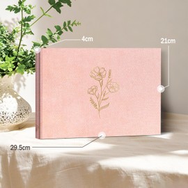 Glodenmemo Photo Album for Gluing, Photo Book with 60 White Pages with Glassine Dividers, Photo Album with Linen Cover, up to 180 Pictures, High-Quality Paper, 29.5 x 21.5 cm (Pink)