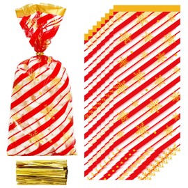 JarThenaAMCS 150Pcs Christmas Cellophane Treat Bags Xmas Snowflake Candy Cookie Gift Bags Plastic Goodie Bags with Twist Ties for Christmas Party Supplies