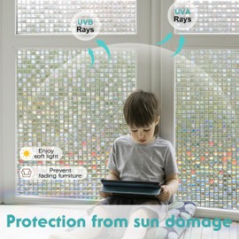 Window Privacy Film Static Cling 3D Glass Covering Window Film Non Adhesive Glass Window Film Anti-UV Decorative Window Cling (23.6'' x 78.7'')