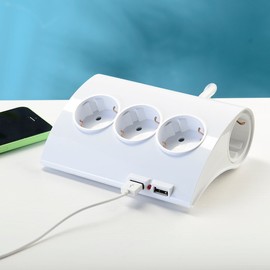 revolt Power Strip with USB: 5-Way Table Power Strip with 2 USB Ports, Also for Wall Mounting (Power Strip Table Mounting, Power Strip Wall Mounting, Desk Mounting)