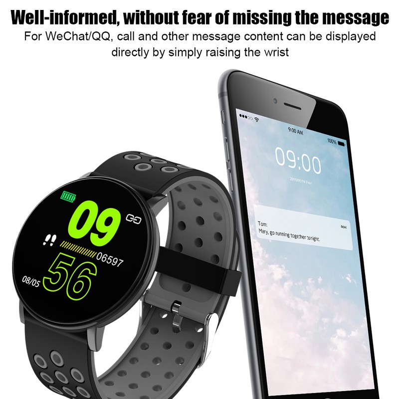 W8S Ultra Thin Round Screen TPU Strap Heart Rate Blood