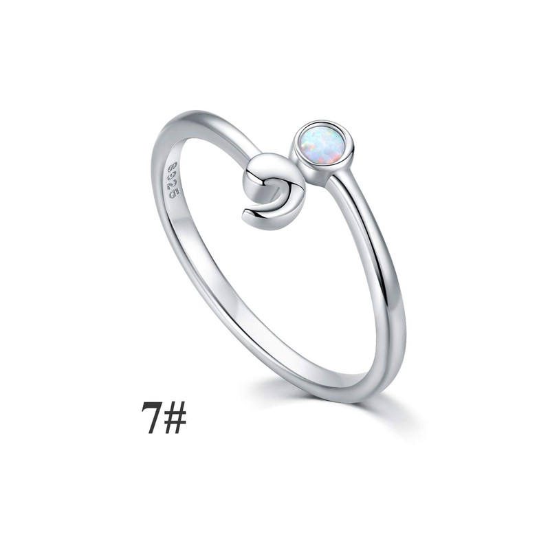 JUSTKIDSTOY Semicolon Ring 925 Sterling Silver Adjustable Open Opal Ring