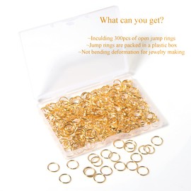 300 Pcs 10mm Open Jump Rings Gold Plated Jump Rings for Jewelry Making Single Ring Bulk for DIY Craft Earring Necklace Bracelet Pendant Choker Jewelry Making Findings and Key Ring Chain (Gold, 10mm)