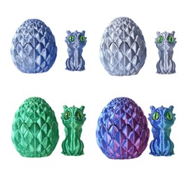 4PCS 3D Printed Dragon in Egg, 3D Printed Animals, 4 Mini Dragon and Egg Sets, Silver Light Blue Blue-Purple Gradient Green, 3D Printed Fidget Toy Surprise Executive Home Office Decor, Birthday Gifts