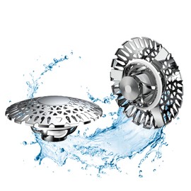 Bathtub Drain Stopper with Hair Catcher, Pop Up Tub Stopper with Detachable Drain Cover, No Residual Water, Bathroom Sink Drain Plug with Faster Drainage, for 1.5’’-1.97’’ Drain Hole