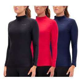 DEVOPS Women's Compression Turtle Neck Long Sleeve Athletic Shirts (X-Large, Black/Red/Navy)