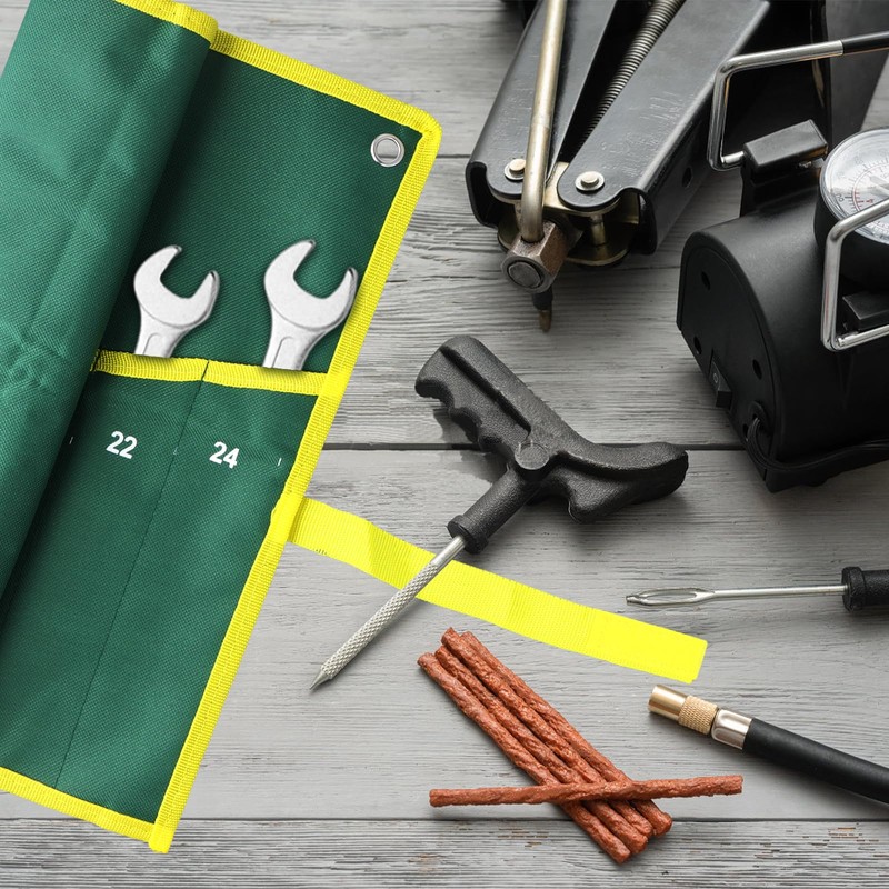 Emperoch 14 Pockets Roll Up Tools Bag, Green Canvas Wrench