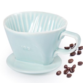 Noarixa Pour Over Coffee Dripper, Ceramic Pour Over Coffee Maker with 3 Holes Flat Bottom, Easy Manual Brew Maker, Porcelain Slow Filter Cone for Travel, Camping, Office, Home, GR