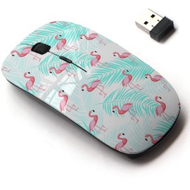 2.4G Wireless Mouse with Cute Pattern Design for All Laptops and Desktops with Nano Receiver - Cute Retro Flamingo