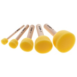 NAKLEO Foam Stencil Stippling Brush Set, 5 Pcs Round Sponges Stippler 0.4", 0.8", 1", 1.6", 2", Wooden Handle Paint Brushes DIY Arts and Crafts, Stenciling Decorating Tools Wax Chalk Acrylic