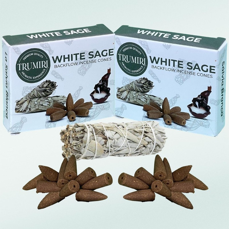 TRUMIRI White Sage Backflow Incense Cones - 20 Waterfall Cones