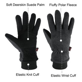 OZERO Winter Warm Gloves: Windproof Waterproof Thermal Running Gloves Ski Gloves Deerskin Suede Palm Soft Polar Fleece Lined for Running Cycling Skiing Hiking Driving Snowboarding (Grey XL)