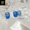 Blue White Mother of Pearl Handmade Nail Tips - Long