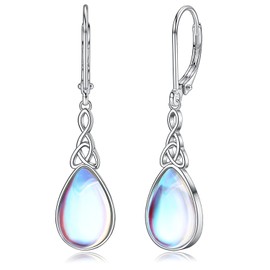 MILACOLATO 925 Sterling Silver Dangle Earrings for Women Girls Leverback Dangling Earrings Teardrop Moonstone Celtic Triangle Drop Earrings Hypoallergenic Jewellery With Gift Box SB