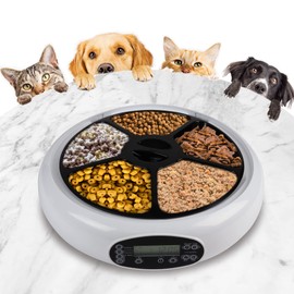 Lentek Automatic Pet Feeder - Auto Feeding Dispenser for Cat & Dogs, Set Time Dry Multiple Feeding, Alimentador Control, Programmable, USB Powered, Automatico De Sensor, 25 Oz Total Capacity, White