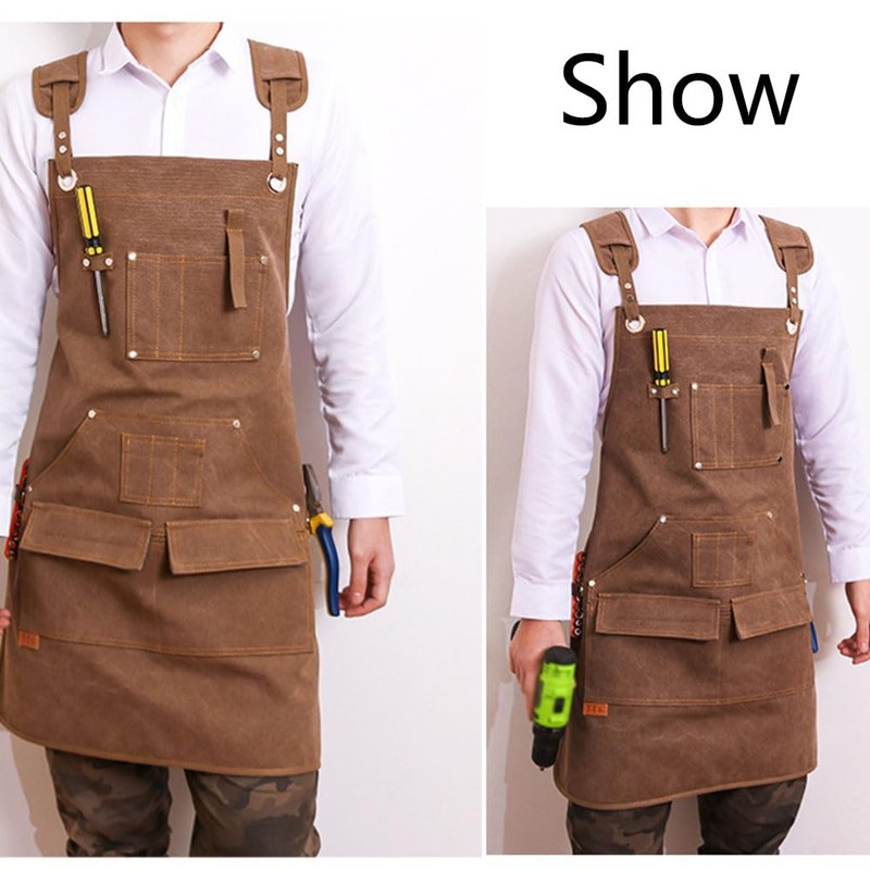Work Apron with 12 Tool Pockets, Heavy Duty Thick Canvas