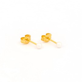 STUDEX Sensitive White Pearl Stud Earrings 3mm | Hypoallergenic and Nickel Safe for Sensitive Ears | Gold Plated Posts | High Fashion Earrings for Women and Men-PR-673-S
