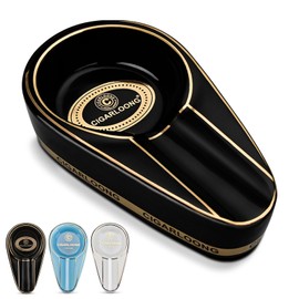 Cigar Ashtray Ceramics with Non-slip Bottom Single Slot Durable Ash Tray Cigar Rest(Black)