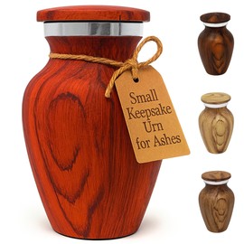 Small Keepsake Urn for Human Ashes – Rosewood Wood Appearance Memorial – Handcrafted Mini Urn for Sharing – Recycled Cast Aluminum – Secure Lid - Velvet Bag & Funnel – Decorative Container